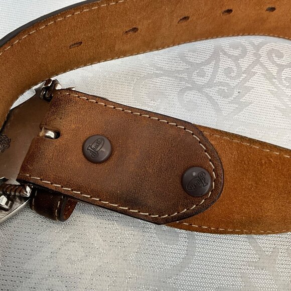 Justin Brown Leather Belt W/ Nocona Horse & Horseshoe Rhinestone Buckle Size 36 - Picture 4 of 7